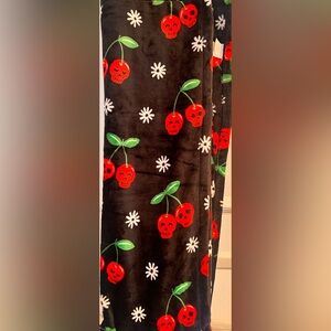 Vibe Black Velvet Plush Throw with Red Skull and Cherry Design